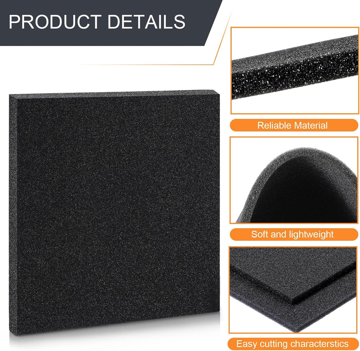 2 Pcs Black Foam Pad 12 x 12 x 0.25 Inches
