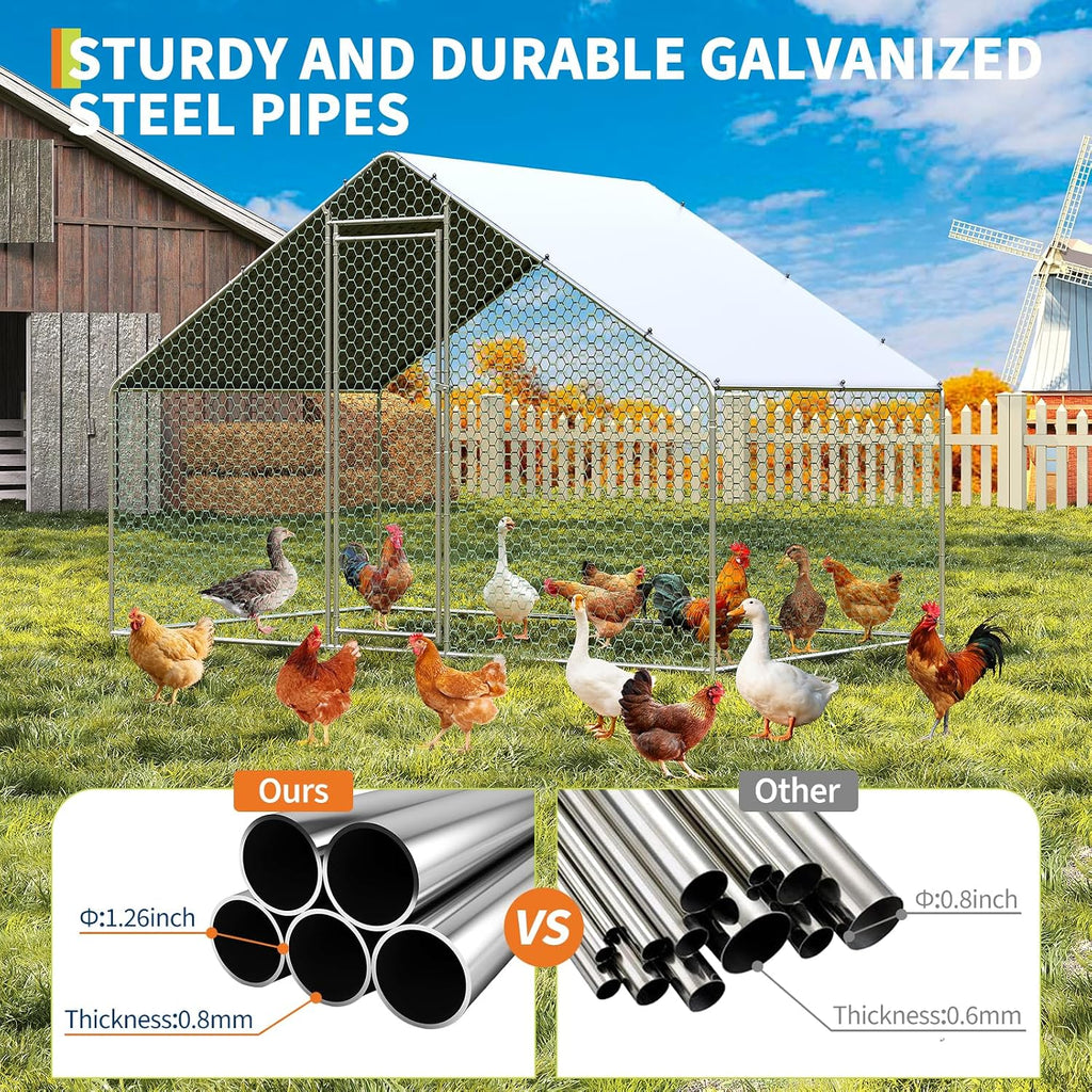 Large Metal Chicken Coop, Large Chicken Pen, Chicken Runs for Yard with Waterproof and Anti-UV Cover, Duck Rabbit