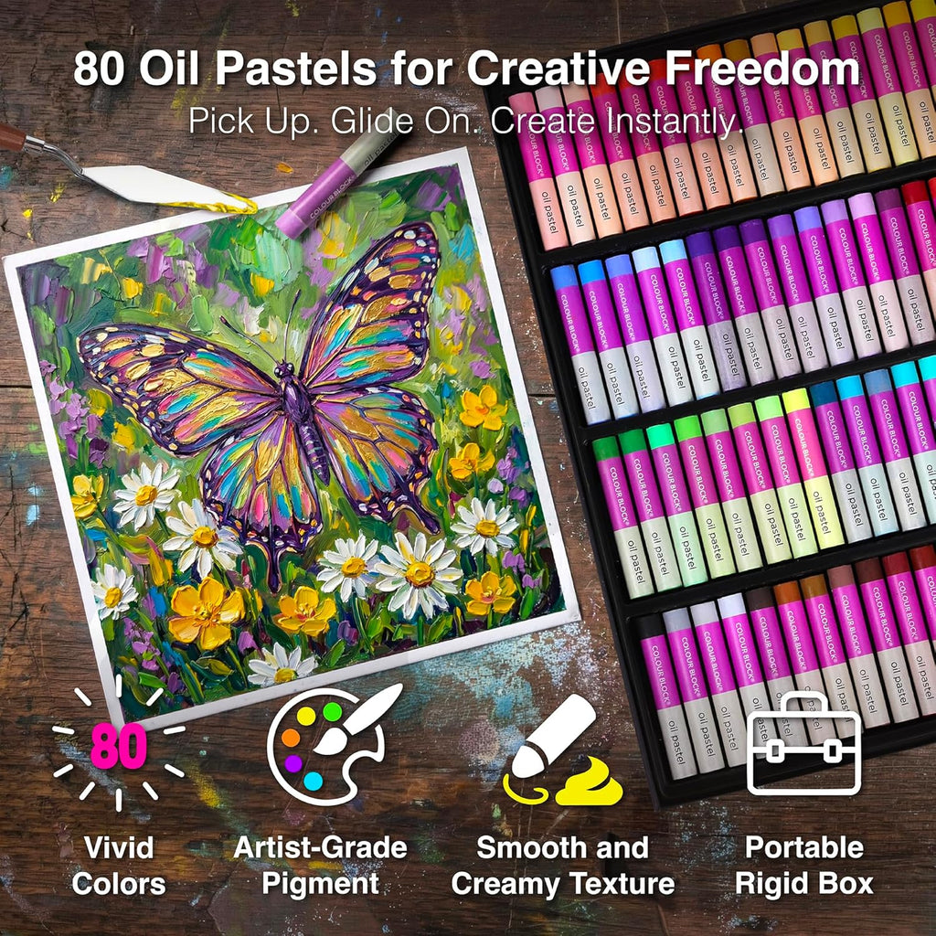 80 Colors Oil Pastels Art Set, Premiun Ultra-Soft Creamy Pastel for Drawing, Blending, Shading for Professional
