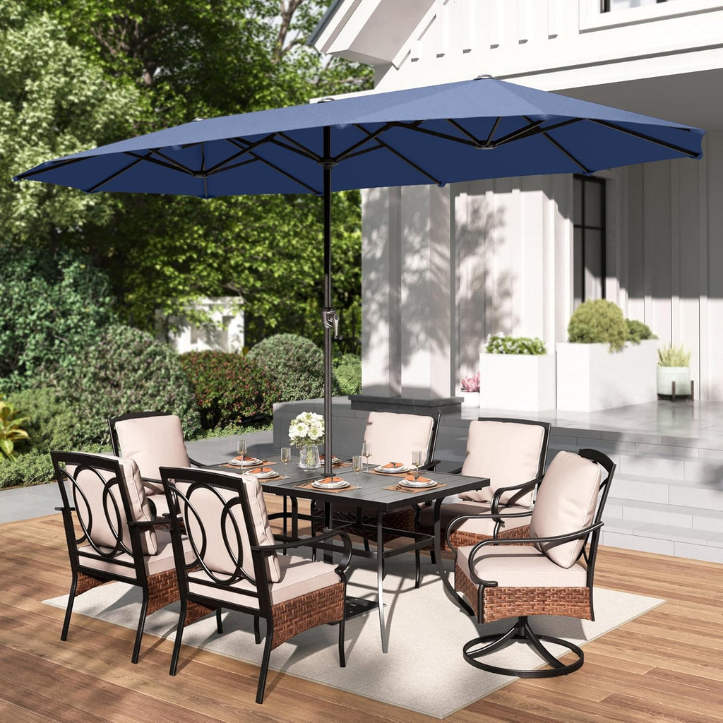 13ft Outdoor Market Umbrella Double-Sided Twin Large Patio Umbrella with Crank, Navy Blue