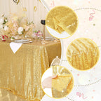 Gold Sequin Tablecloth 90x132 Inch Rectangular Floor Length