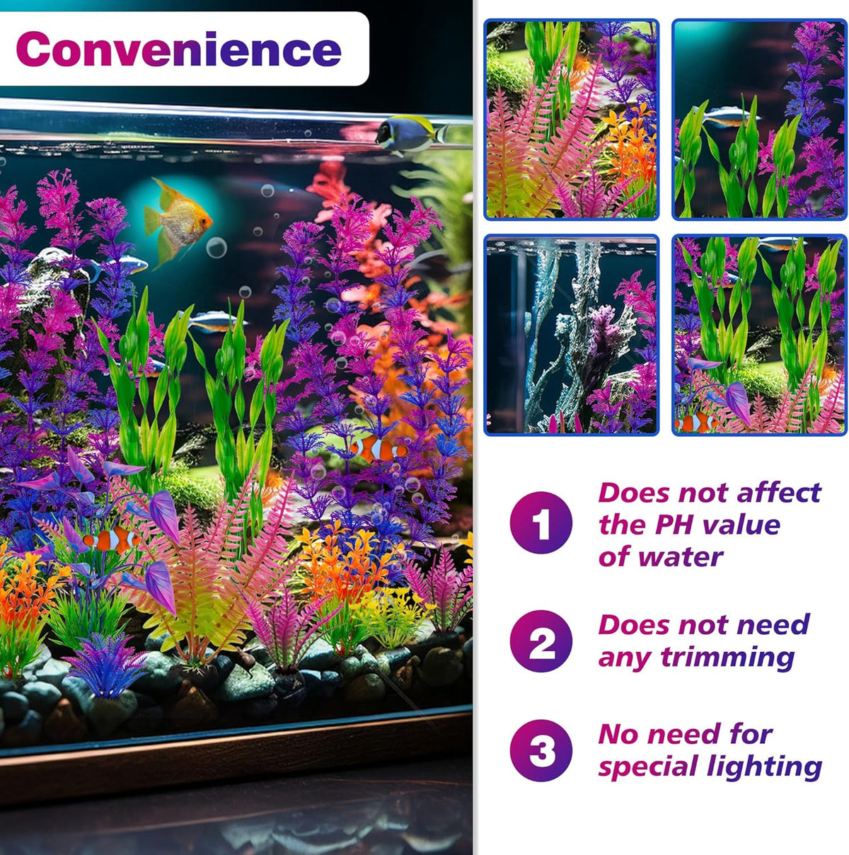 Artificial Aquarium Plastic Plants Fish Tank Decorations, 25PCS