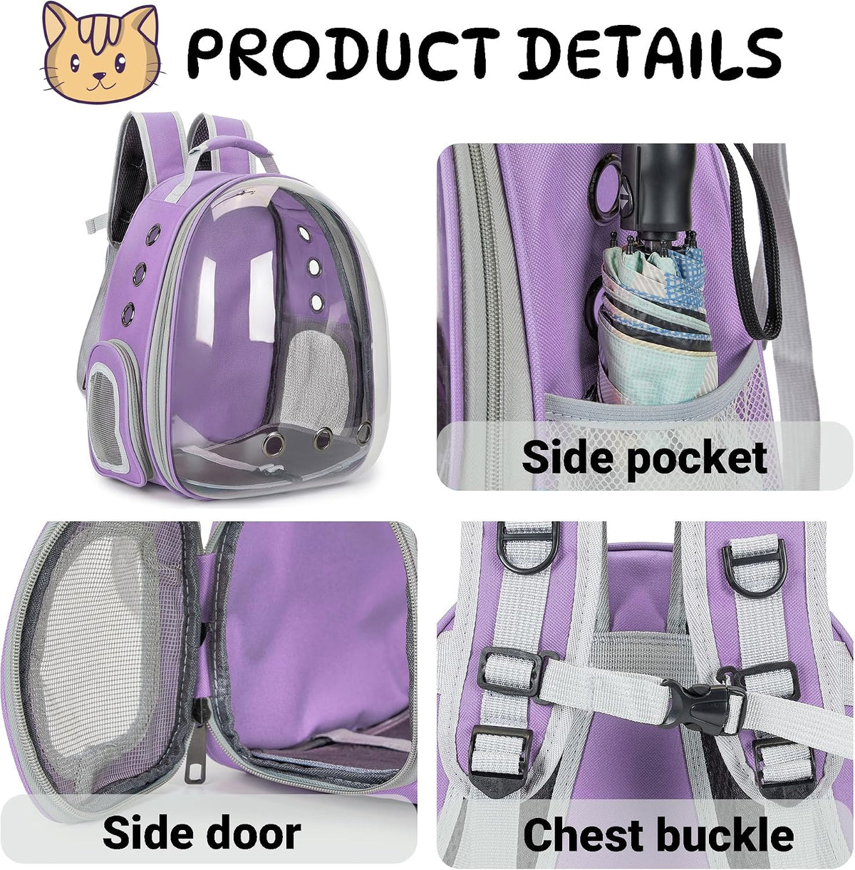 Cat Backpack Carrier Bubble Carrying Bag (Purple)