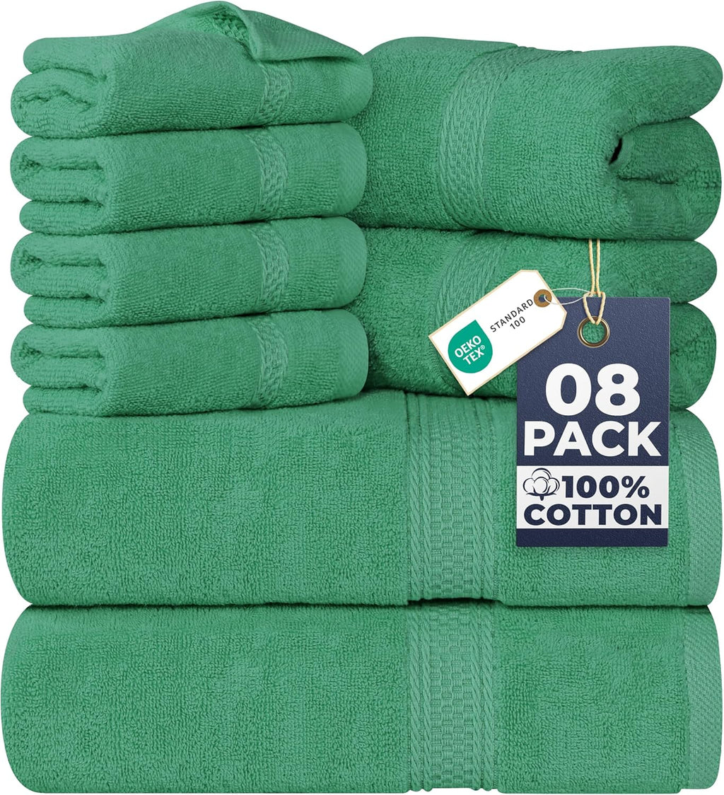 8 Piece Majestic Plush Luxury Towel Set, Cotton, Hunter Green | Majestic Plush 100% Ring Spun Cotton Towels - Super
