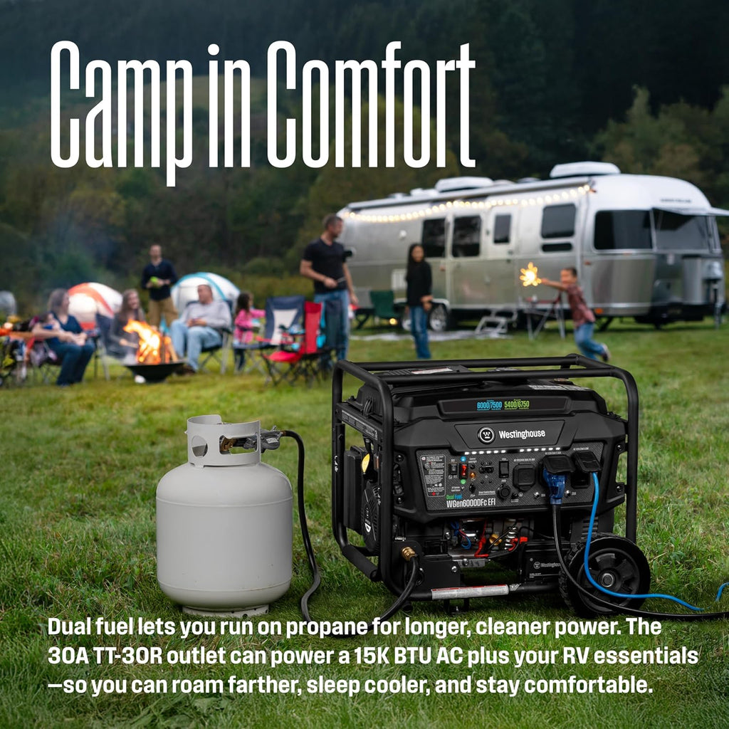 7500 Peak Watt EFI Dual Fuel Home Backup Portable Generator, Remote Electric Start, Transfer Switch Ready, Gas and