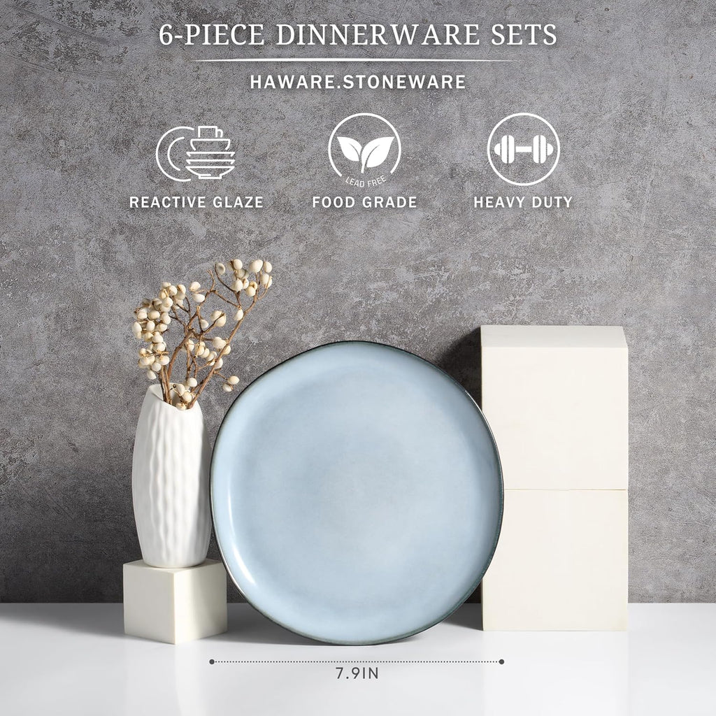 Stoneware Salad Plates Set of 6, 7.9” Heavy Duty Ceramic Plates, Reactive Glaze Dinnerware for Home Restaurant, Chip