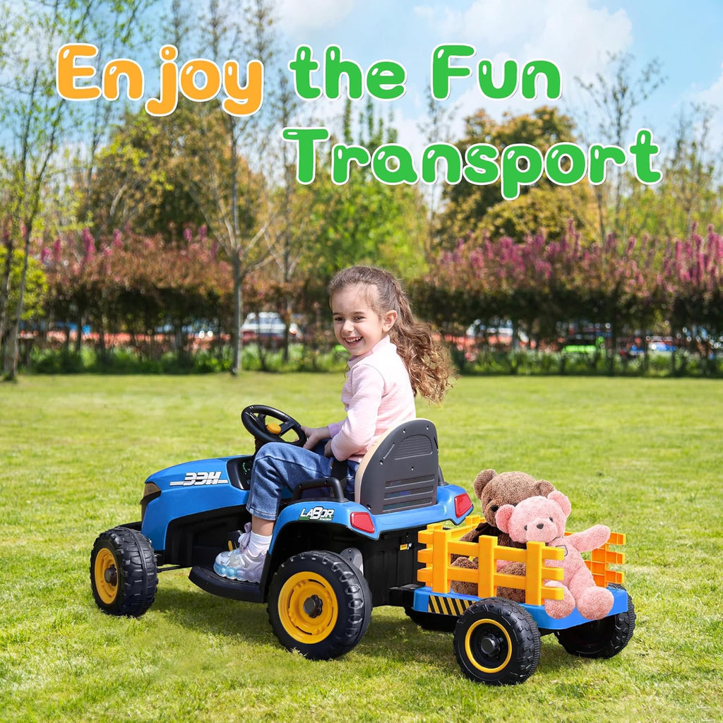 24V Ride On Tractor w/Tiltable & Detachable Trailer, EVA Tires, Up to 4.3Mph, Ride On Toys with Parental Remote