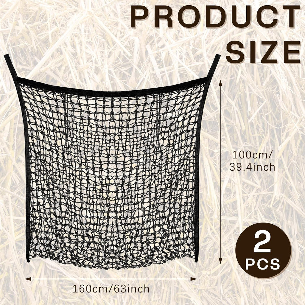 2 Pcs Slow Feed Hay Net for Horses, 63 x 40 Inch Hay Bag, Black