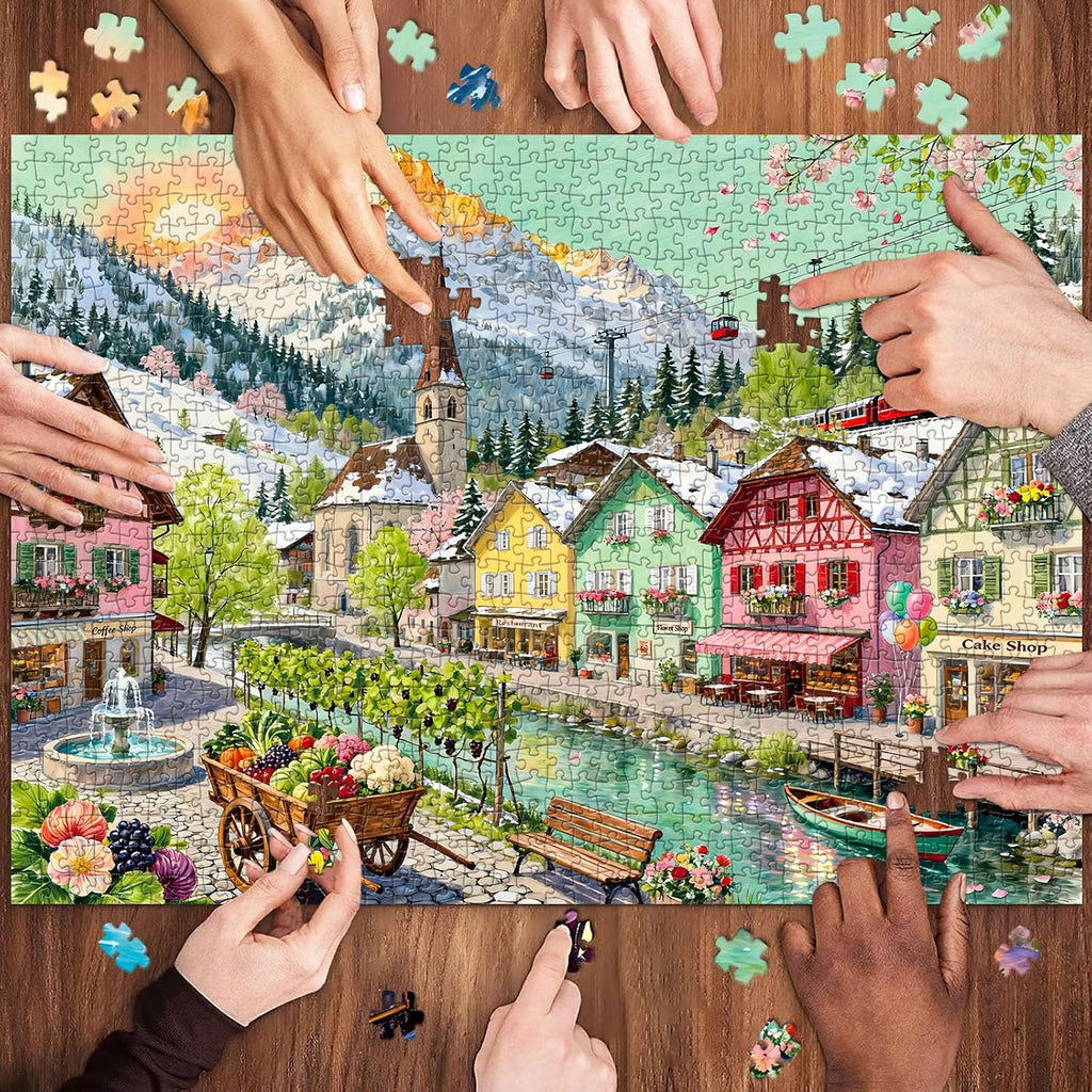 Mountain Village Sunset Puzzles for Adults 500 Piece, Jigsaw Puzzles for Adults, Adult Challenging Game Toys