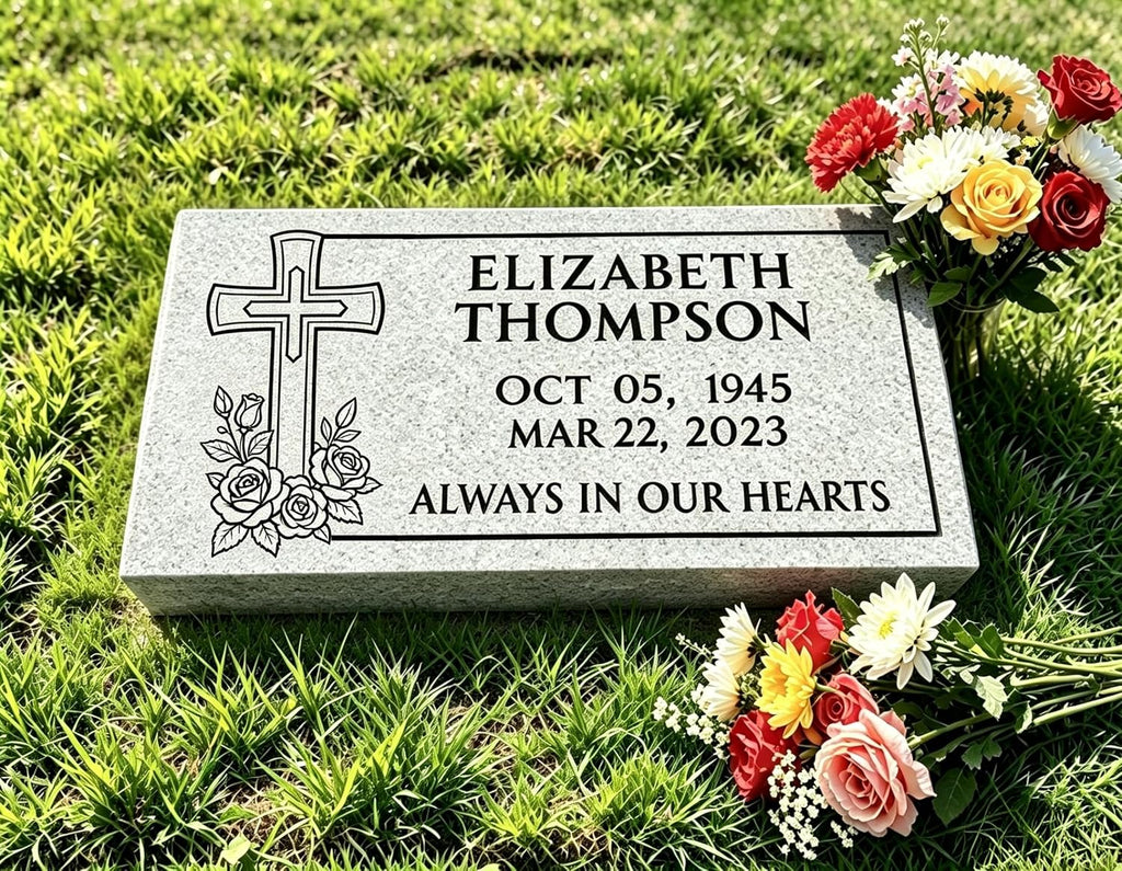 Grey Granite Headstone for Grave Markers, 16x8x3 Memorial Stones for Cemetery for Humans, Personalized Engraved