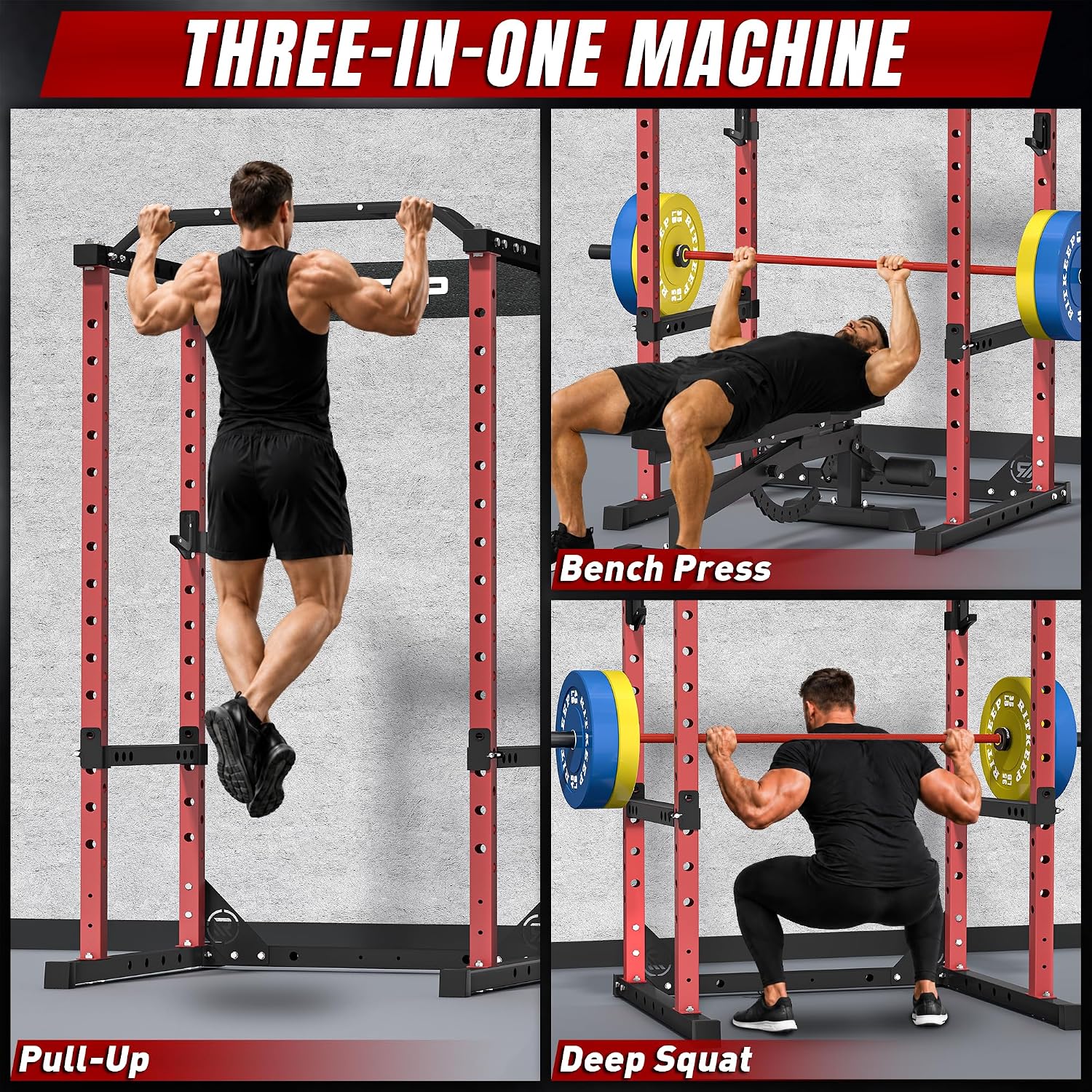 RitKeep Power Rack, Adjustable Multi-Function Squat Rack for Home Gym | 3-in-1 Power Cage with 1200LB Capacity