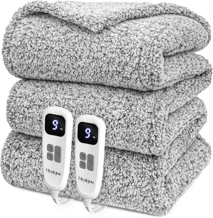 Heated Blanket Electric Blanket King - Fast Heating Blanket Throw Dual Control Double Sided Sherpa with 6 Heating