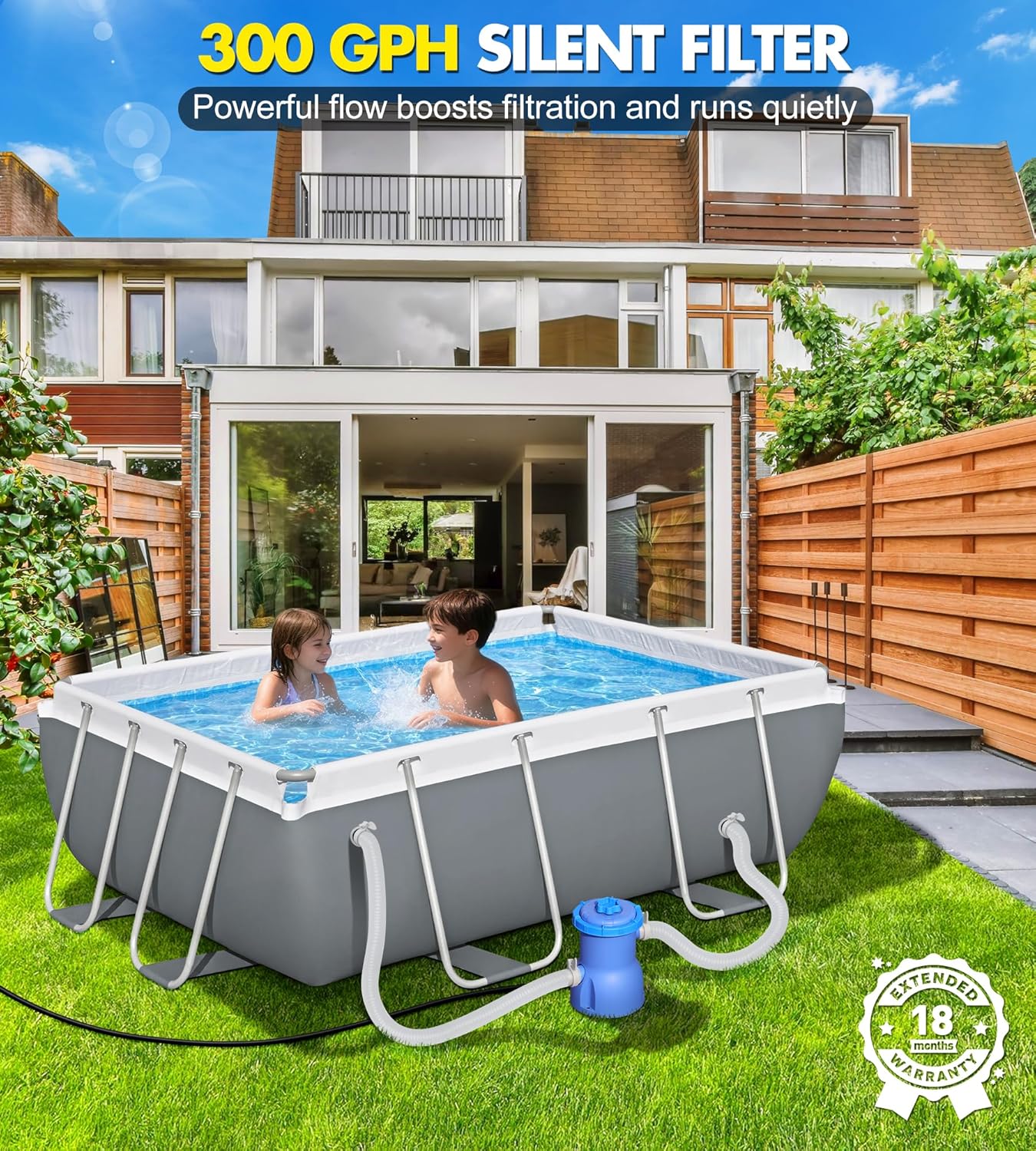300GPH Pool Filter Pump for Small Above Ground Pools, Promoted Water Circulation & Filtration, Fits Type-I Filter
