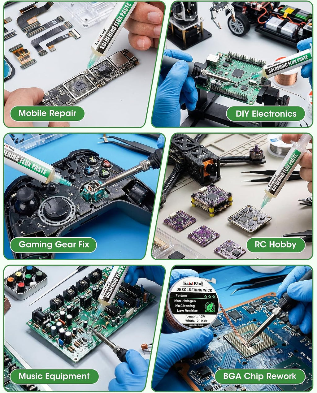 Kaisiking Solder Flux & Desoldering Wick for Electronics Soldering, Rework