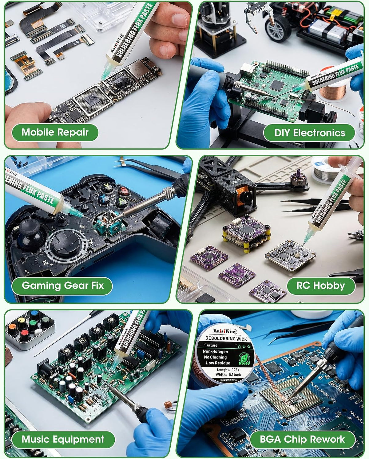 Kaisiking Solder Flux & Desoldering Wick for Electronics Soldering, Rework