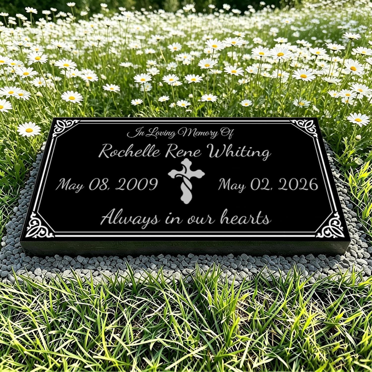 Personalized Human Memorial Stone, Black Granite Headstone with Photo, Engraved Grave Marker for Cemetery Outdoor