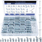 255PCS Grease Fittings Assortment,SAE & Metric Grease Zerk Fittings