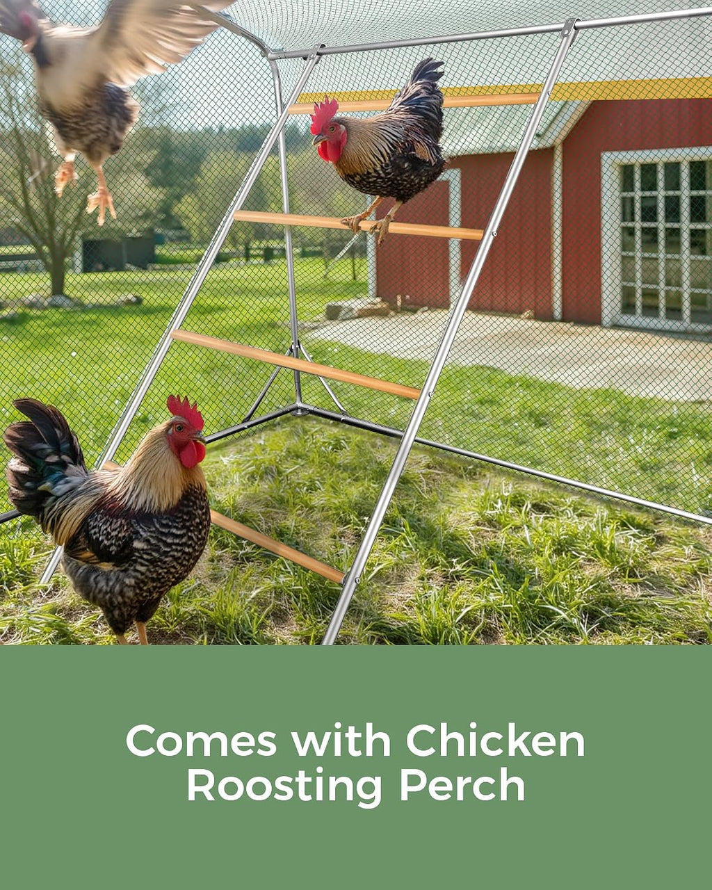 Large Metal Chicken Coop with Run, 12.6FT Walk-in Chicken Run for Yard with Waterproof & Anti-UV Cover, Spire Roof