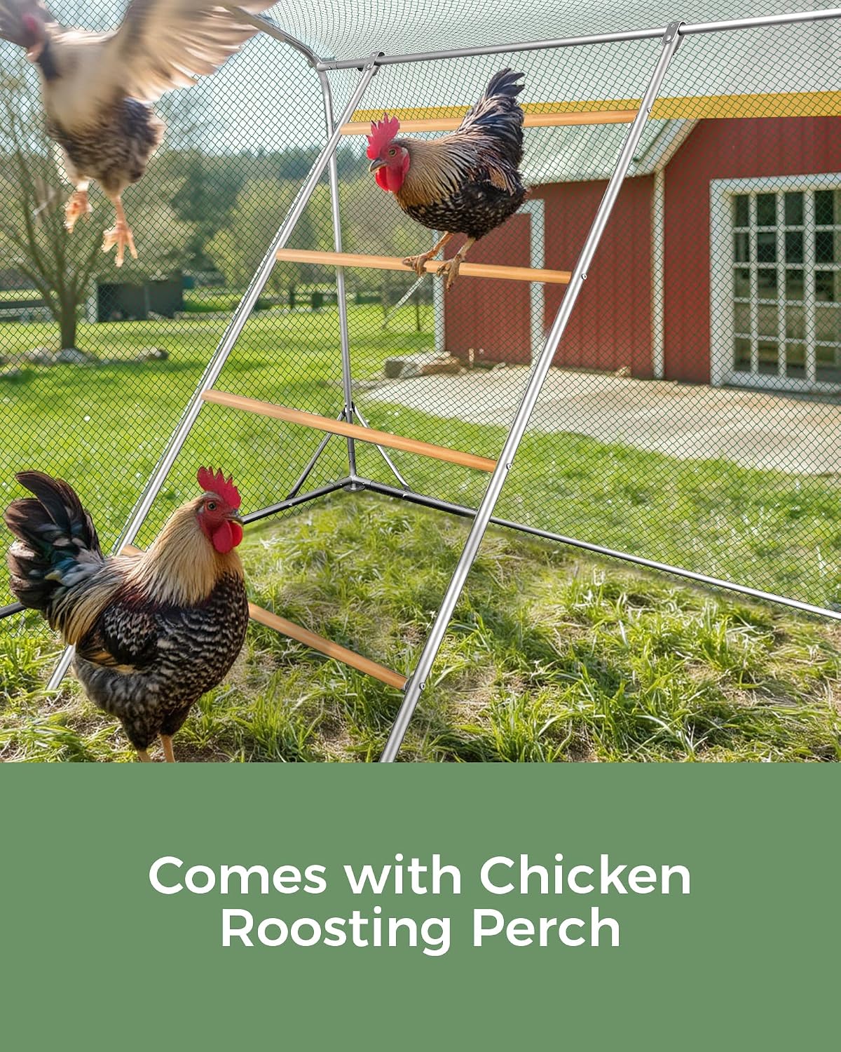 Large Metal Chicken Coop with Run, 12.6FT Walk-in Chicken Run for Yard with Waterproof & Anti-UV Cover, Spire Roof