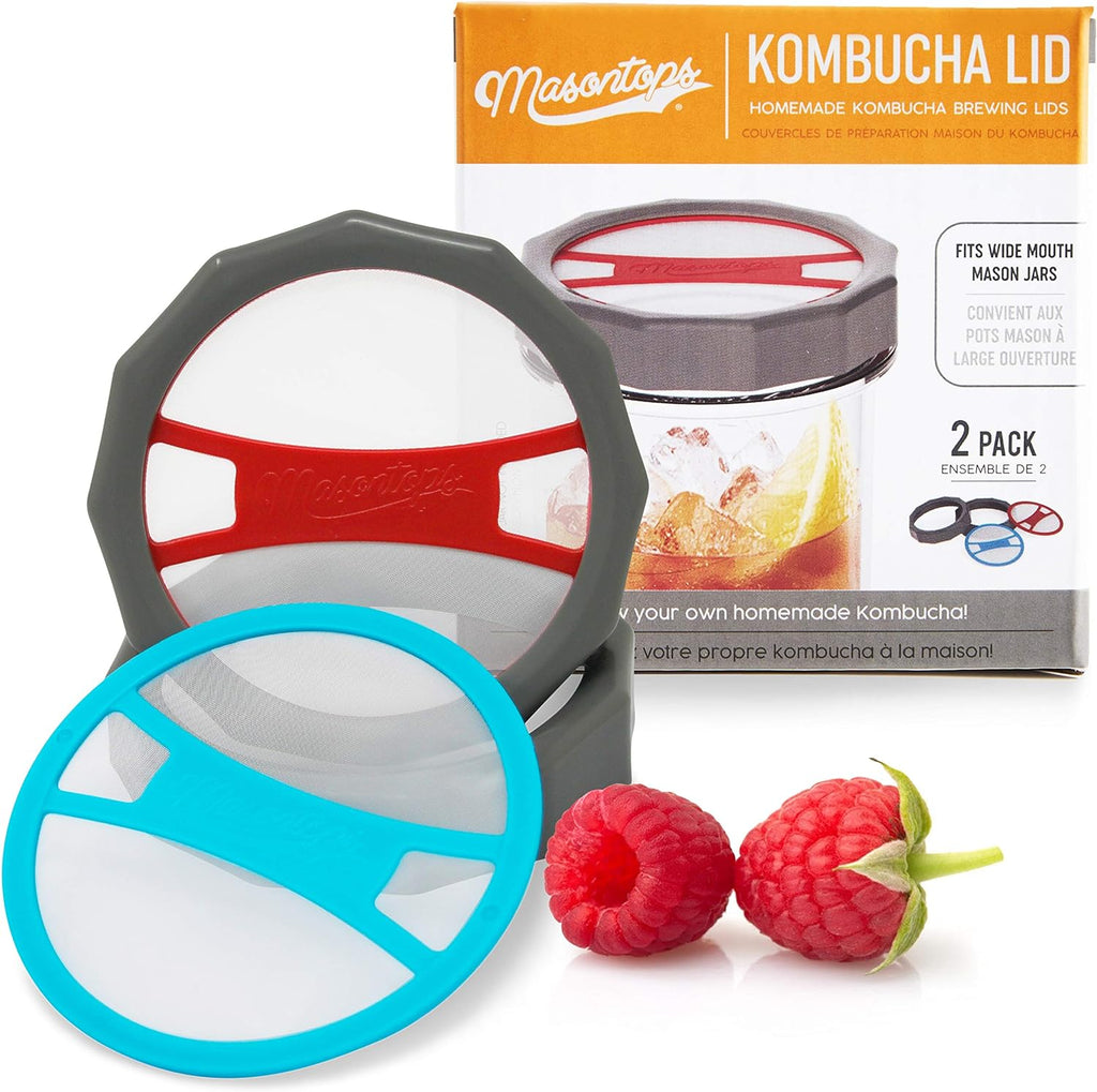Kombucha Lid - Home Brewing Mason Jar Supplies - Live Organic Kombucha Making Starter Kit - Scoby Not Included 2-Pack