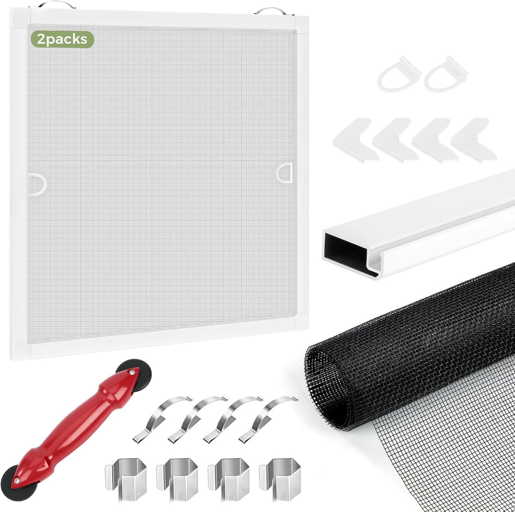 2-Pack Window Screen Frame Kit, Heavy-Duty DIY Window Screen Replacement Kit up to 48" x 60" with Upgraded Aluminum