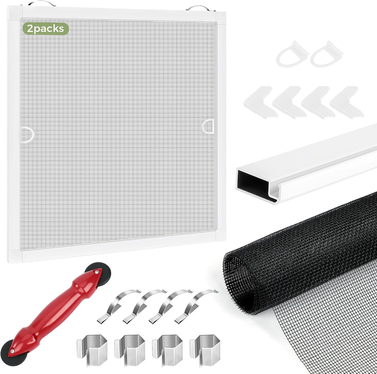 2-Pack Window Screen Frame Kit, Heavy-Duty DIY Window Screen Replacement Kit up to 60" x 60" with Upgraded Aluminum