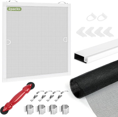 2-Pack Window Screen Frame Kit, Heavy-Duty DIY Window Screen Replacement Kit up to 36" x 36" with Upgraded Aluminum