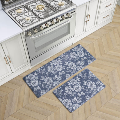 Anti-Fatigue Kitchen Mat, Iris Floral Design, Stain, Water & Fade Resistant, Cooking & Standing Relief, Non-Slip