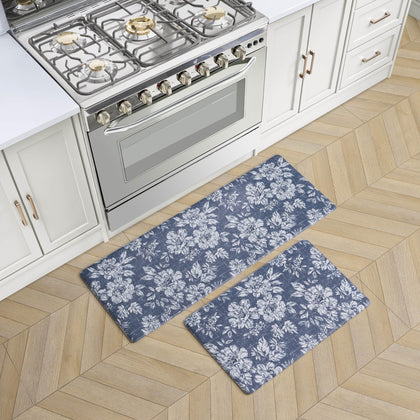 Anti-Fatigue Kitchen Mat, Iris Floral Design, Stain, Water & Fade Resistant, Cooking & Standing Relief, Non-Slip