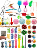 Cat Toys 50 Pcs for Indoor Cats,Interactive Door Hanging Mice Feather Toy Cat Spring Toy Cat Wand Catnip Crinkle