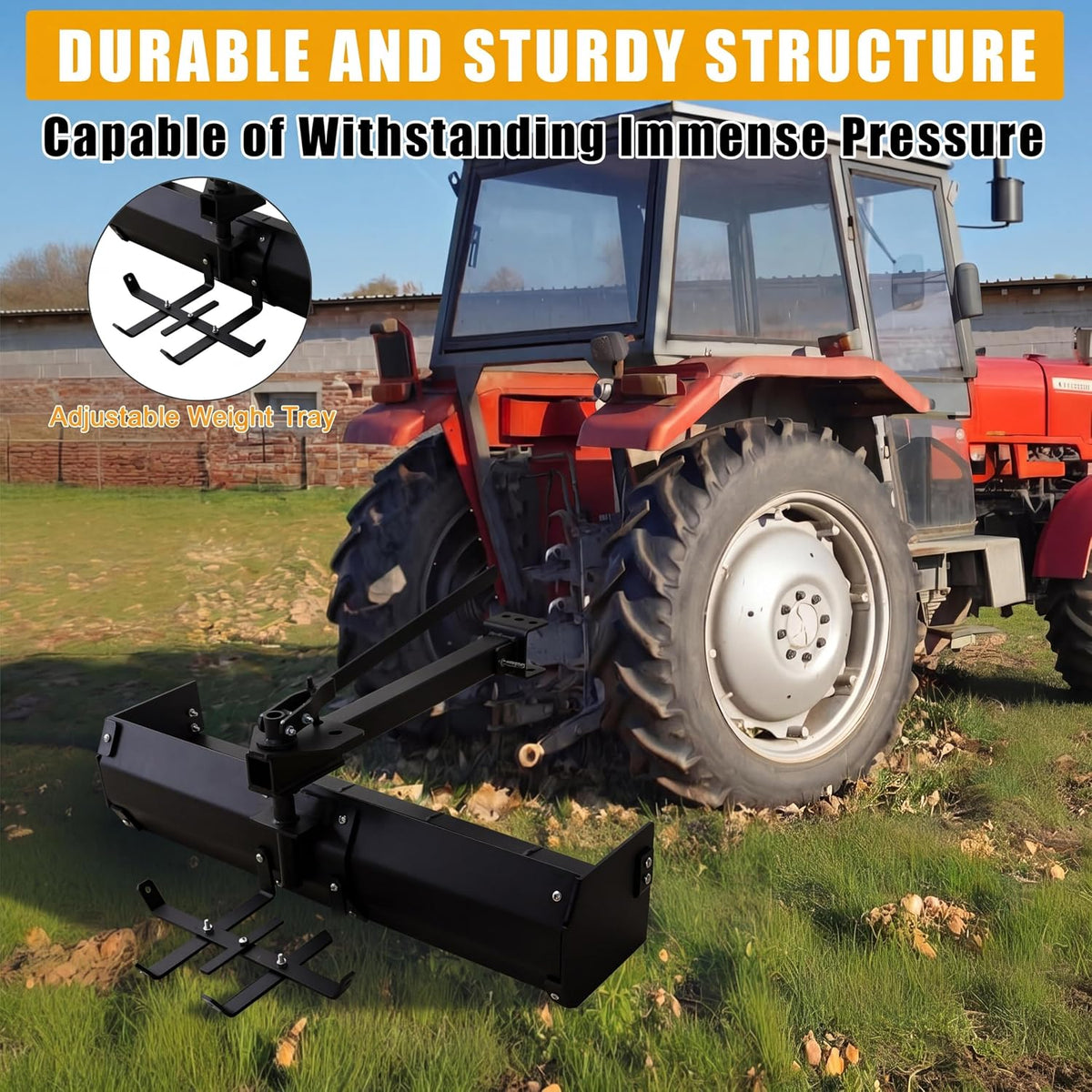 42 Inch Tow Behind Box Scraper, Lawn Tractor Attachments, Versatile Box Blade Attachment, with Tractor Box Blade