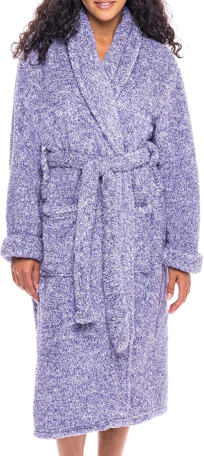 Women's Long Sleeve Plush Fleece Robe with Pockets, Bathrobe
