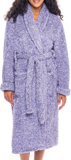 Women's Long Sleeve Plush Fleece Robe with Pockets, Bathrobe