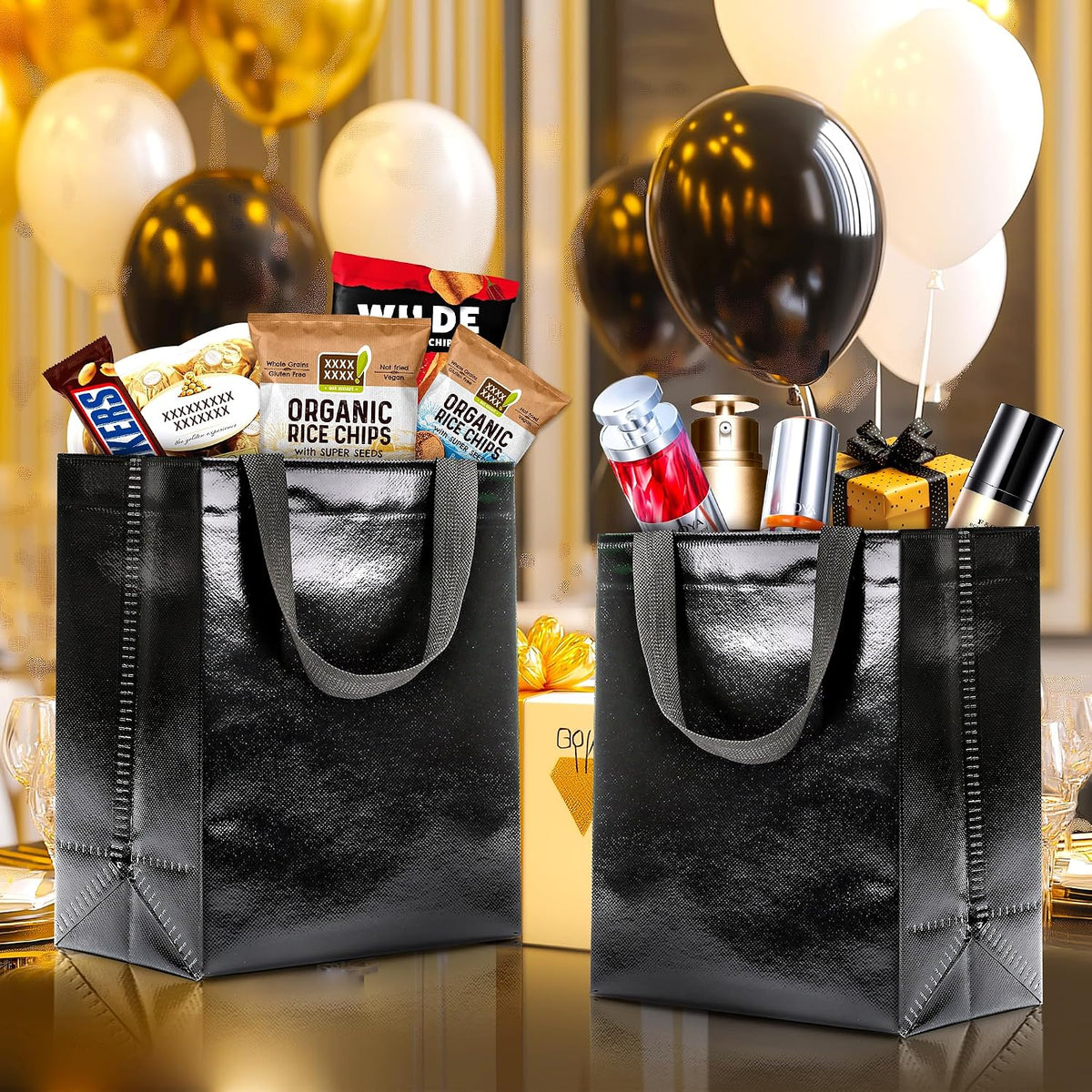 Black Gift Bags - 12pk - Reusable - With Inner Liner Paper