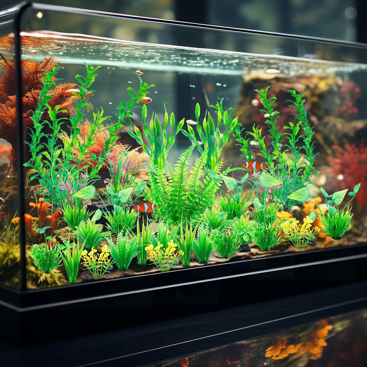 Aquarium Artificial Plastic Plants Large Fish Tank Decor, 26PCS