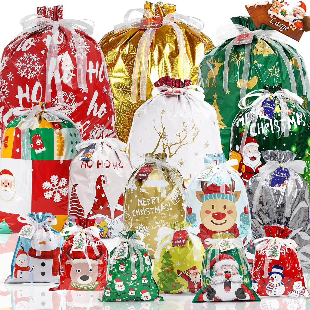 38PCS Christmas Drawstring Gift Bags, Xmas Gift Bags for Presents