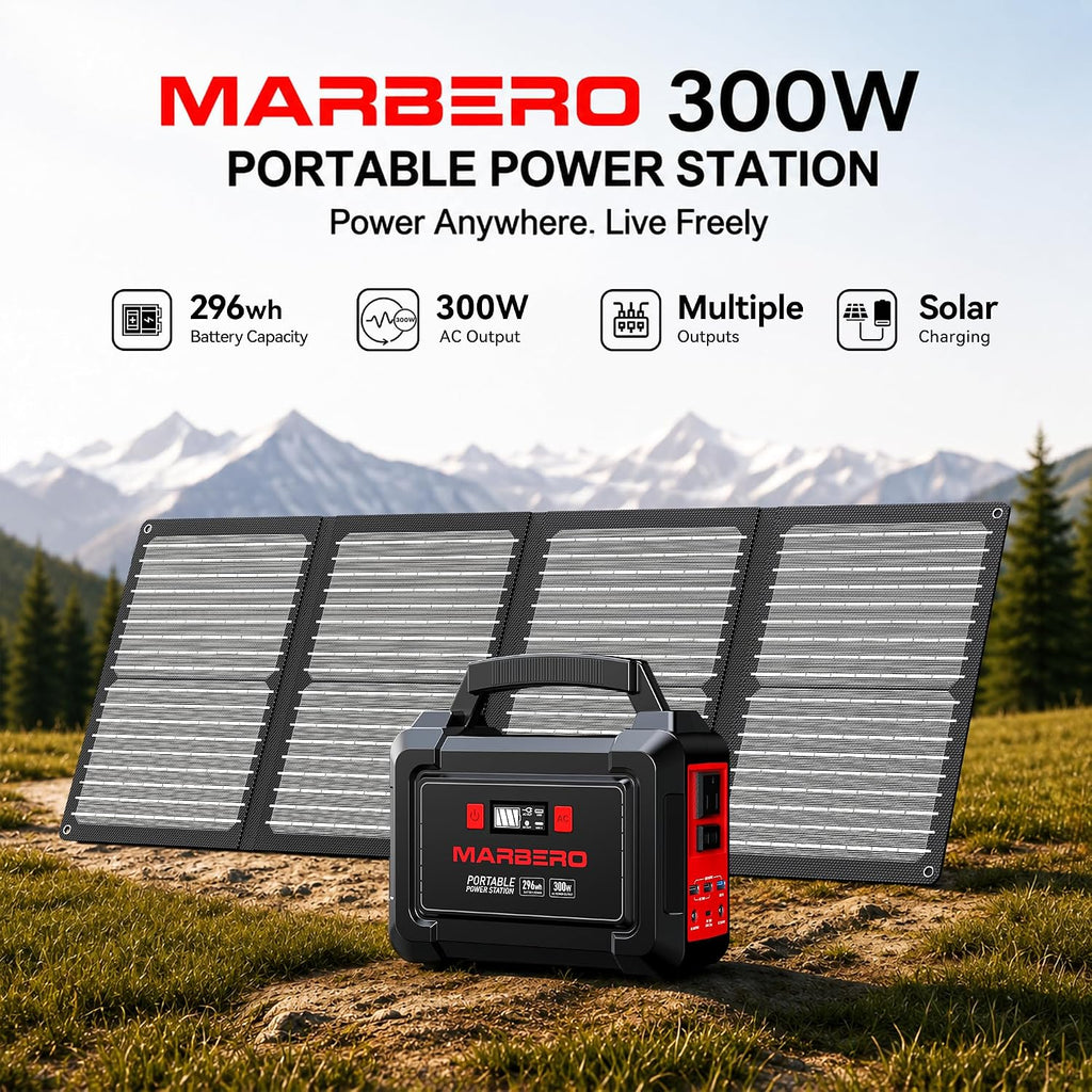 Solar Generator 296Wh with Solar Panels 60W Portable Power Station with 300W Pure Sine Wave Solar Generator with