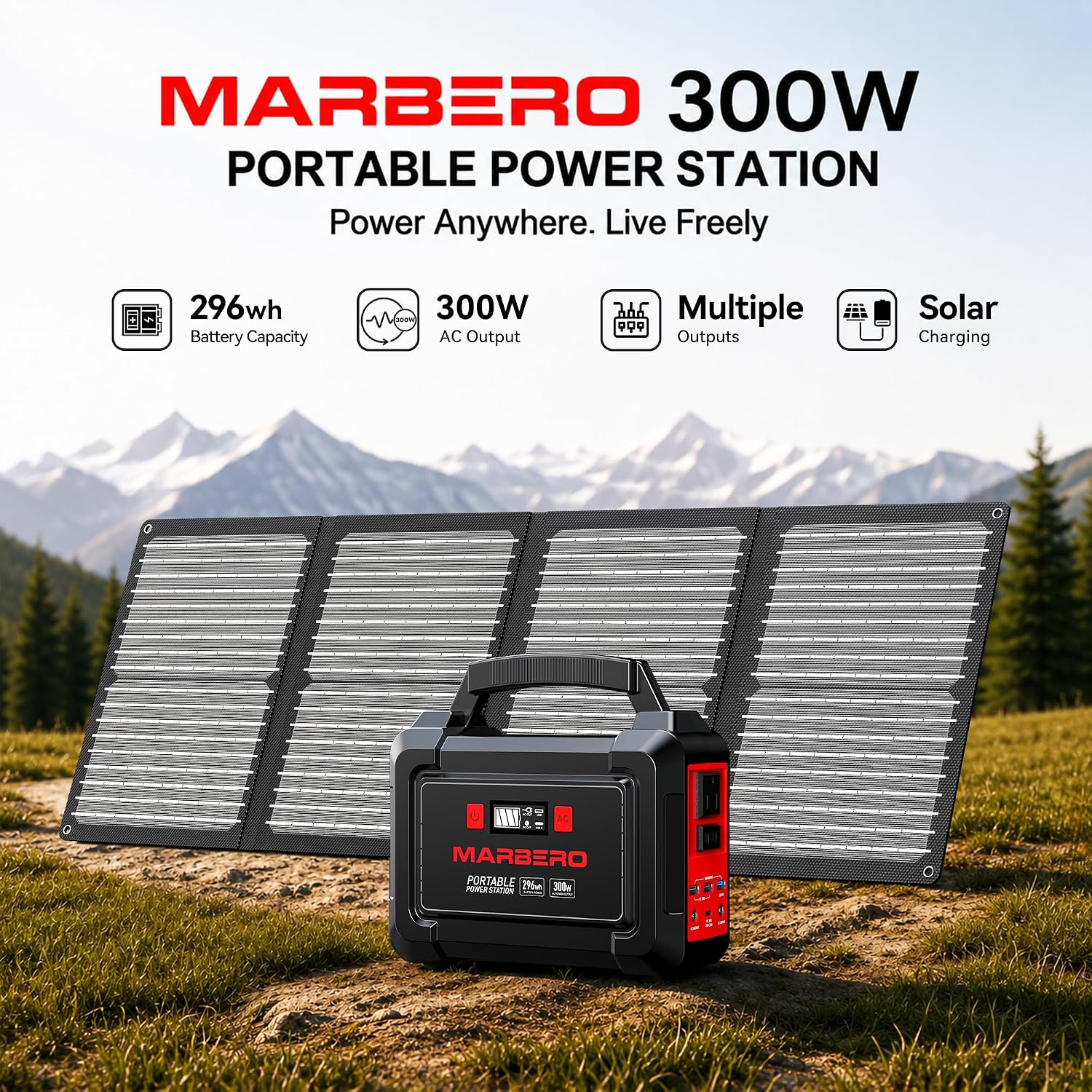Solar Generator 296Wh with Solar Panels 60W Portable Power Station with 300W Pure Sine Wave Solar Generator with