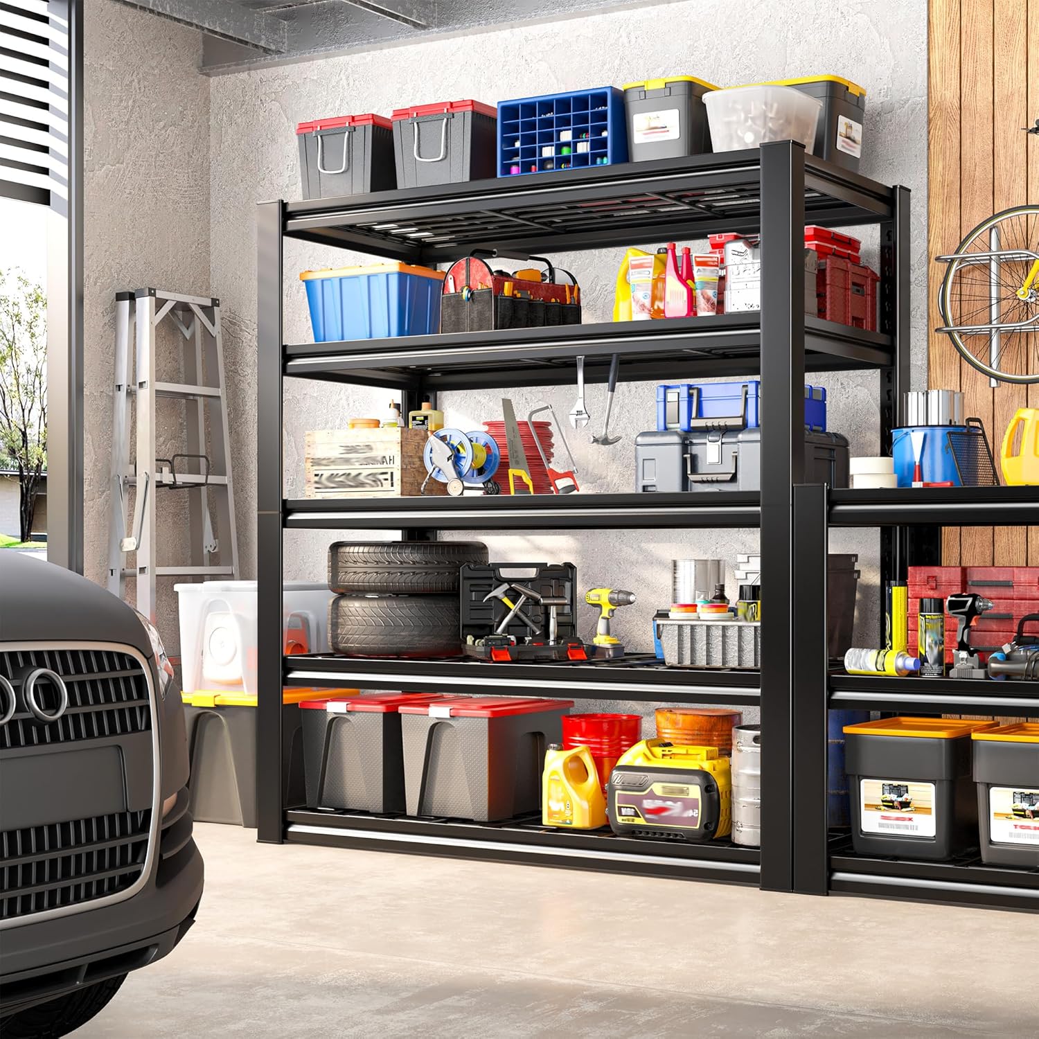 Garage Shelving 3200LBS, 5-Tier Storage Shelves, Adjustable Industrial Metal Shelving Unit for Garage, Basement
