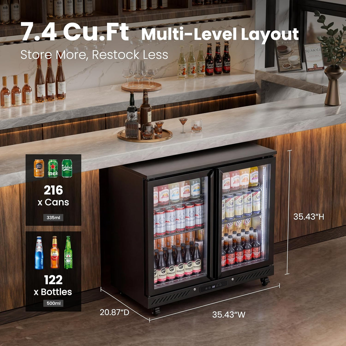 Back Bar Cooler, 7.4 Cu.Ft Commercial Refrigerator with Low-E Glass