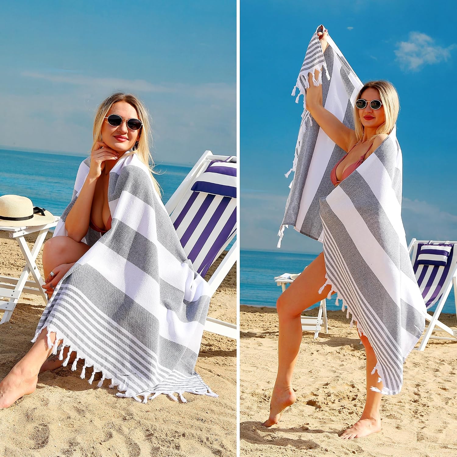 Beach Towel 2 Pack,Sand Free Beach Towels Oversized 39 x 72 | Turkish Beach Towel Quick Dry Towel,Lightweight Pool