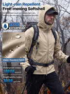 Men's Hooded Waterproof Rain Fleece Lined Softshell Jacket(Khaki,3XL)