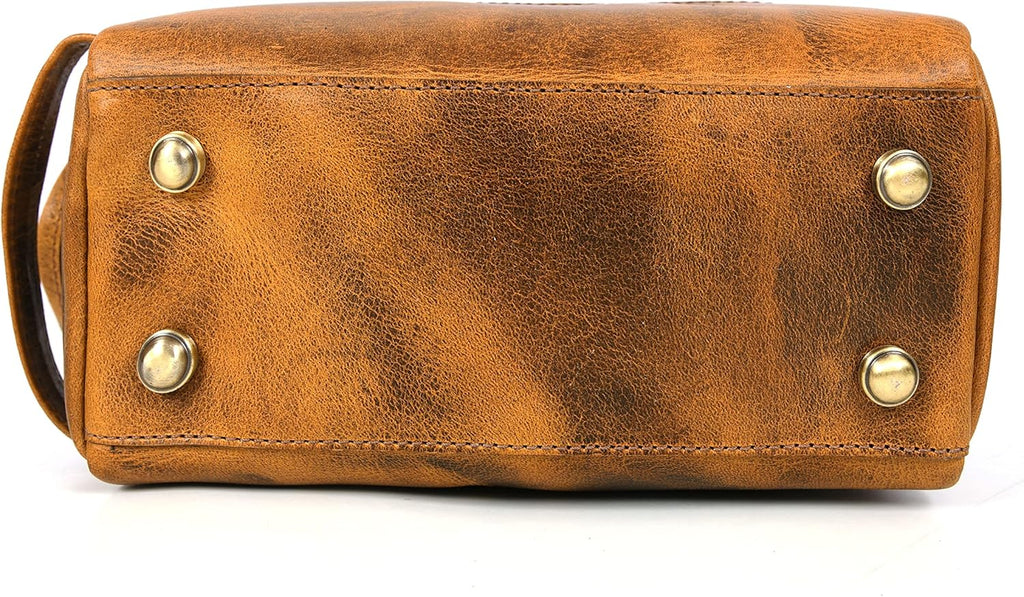 Leather Toiletry Bag for Men 9 Inch | Grooming Travel Kit | With Waterproof Lining | By Aaron Leather Goods (Raven Tan)