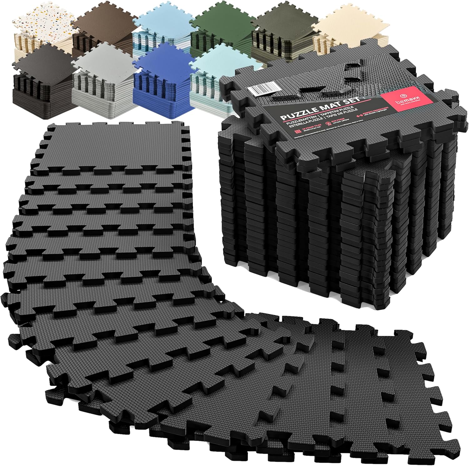 Gym Mats Set - EVA Interlocking Foam Floor Tiles (12.6"x12.6"x0.4") Protective Gym Flooring Sports Home Workout