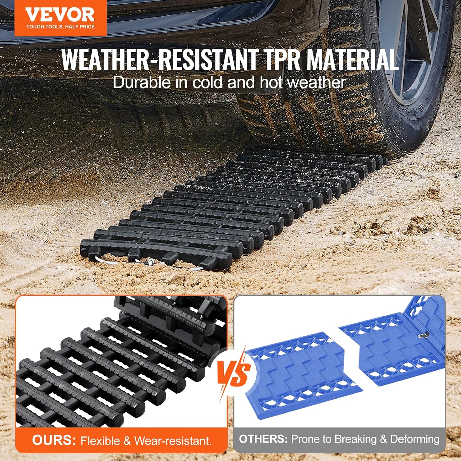 7 TON Traction Boards with TPR Material, Recovery Boards for Off-road Vehicles/Cars/Pickups/SUVs/RVs, Pair Tire