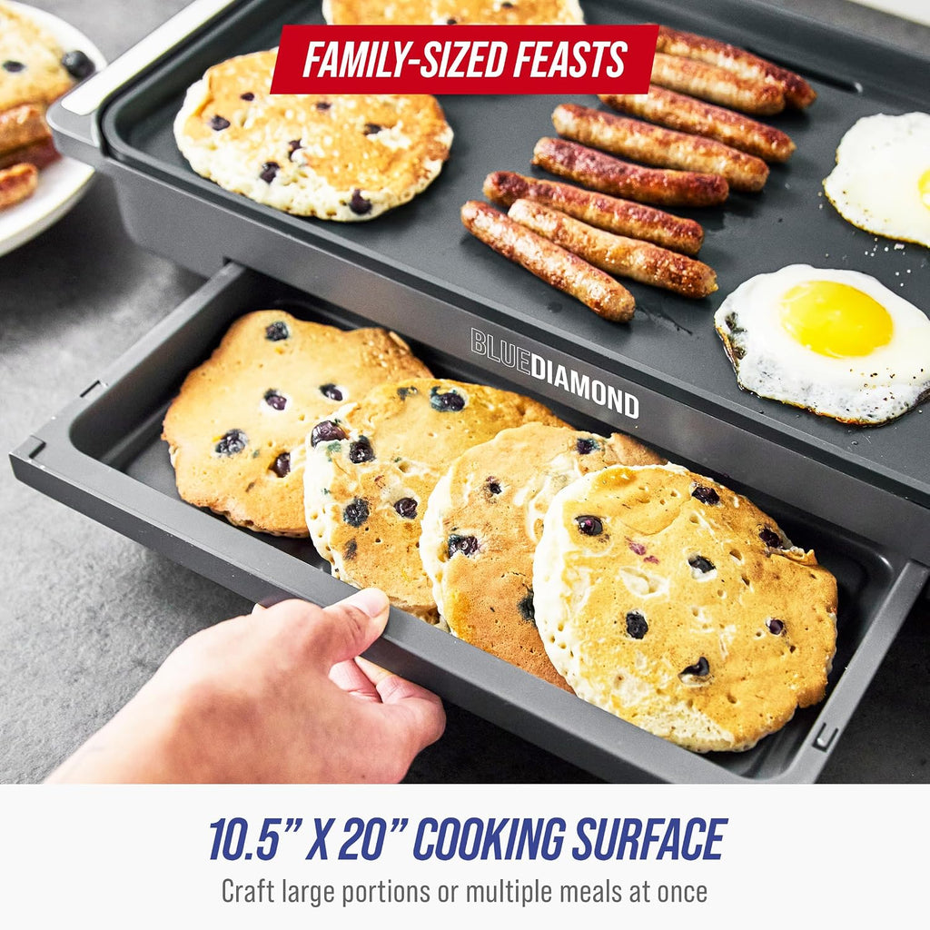 20" XL Electric Griddle, Graphite | PFAS-Free Ceramic Nonstick, Flat Top Grill/Griddle, Removable Drip Tray, Warming
