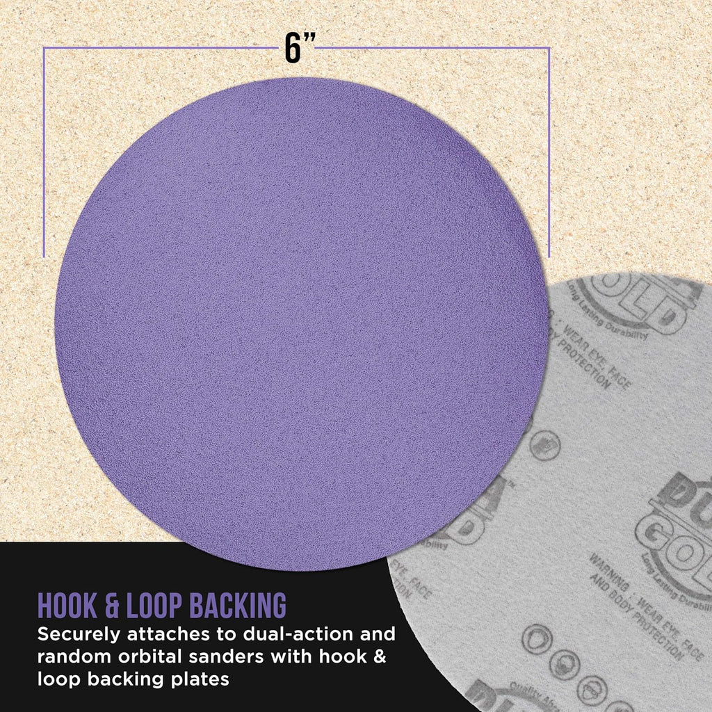 Premium 6" Purple Film Ceramic Sanding Discs, 50 Disc Variety Pack, Grits 60, 80, 120, 180, 220, 320, 400, 600, 800