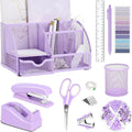 Purple Office Desk Accessories Supplies, 12pcs Desk Organizers and Accessories with Tape dispenser and