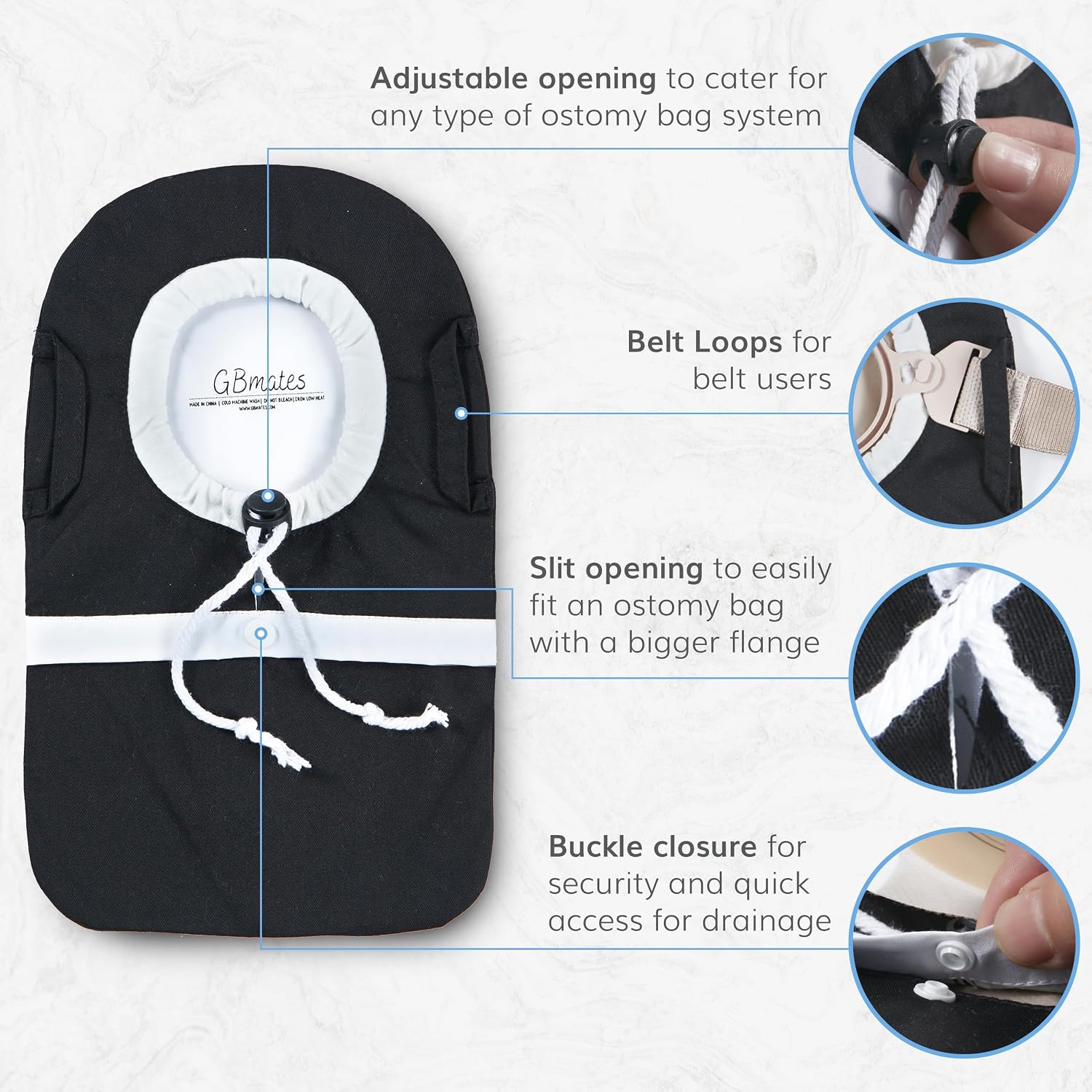 Ostomy Bag Covers-Waterproof Ostomy Pouch Liner with Adjustable Opening, Belt Hoop, Buckle Closure