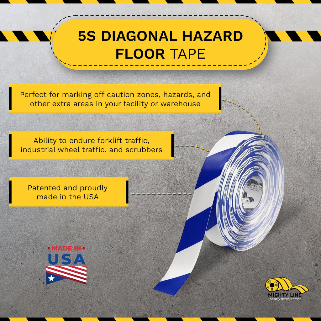 Diagonal Hazard Floor Marking Tape, 100 ft Roll